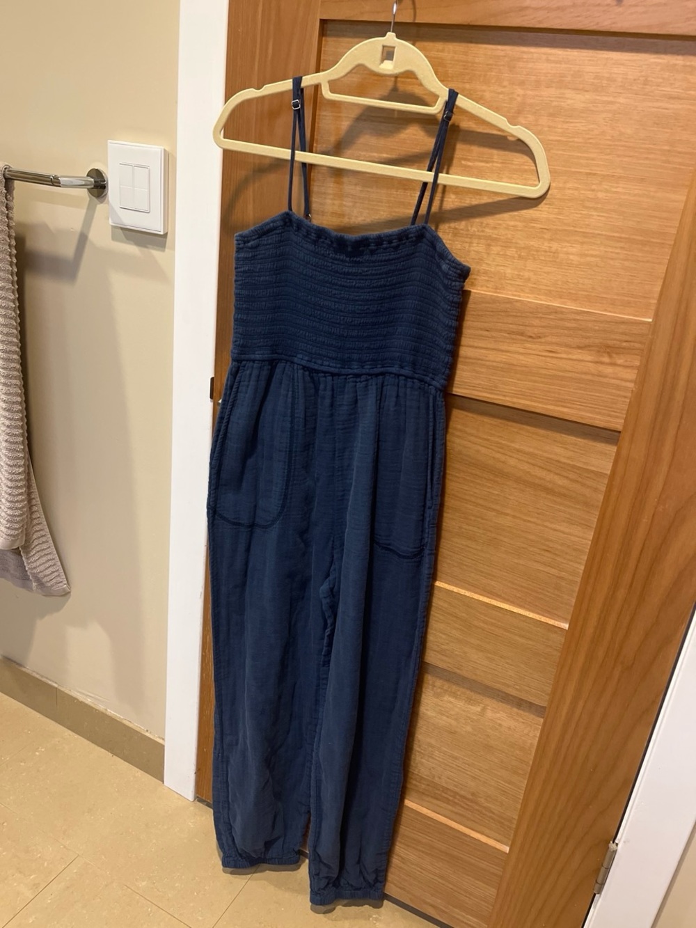 Z Supply Navy Blue Smocked Strap Jumpsuit